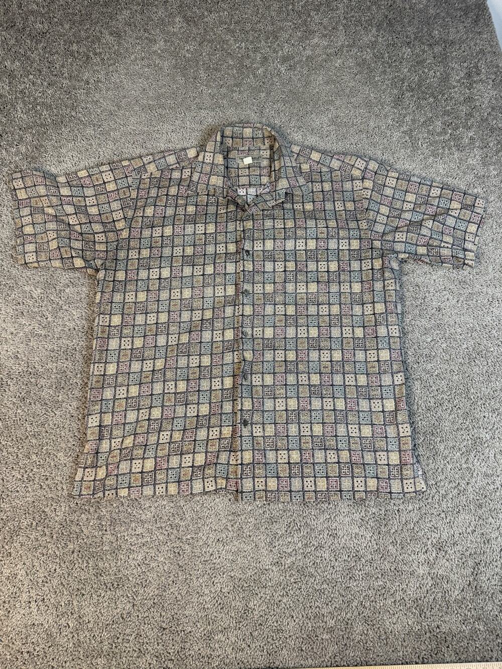 Tori Richard Shirt Mens XL Beige Short Sleeve Button Up Cotton Pocket Relaxed